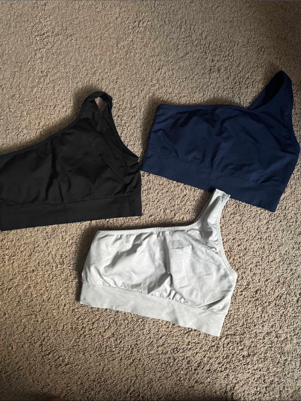 Pink Sport One-Shoulder Active Bras Trio - Black, Navy, Light Gray